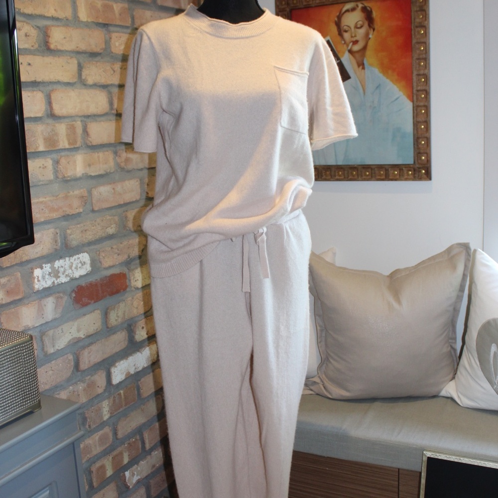 JCrew Cashmere Collared V-Neck Sweater with matching Joggers